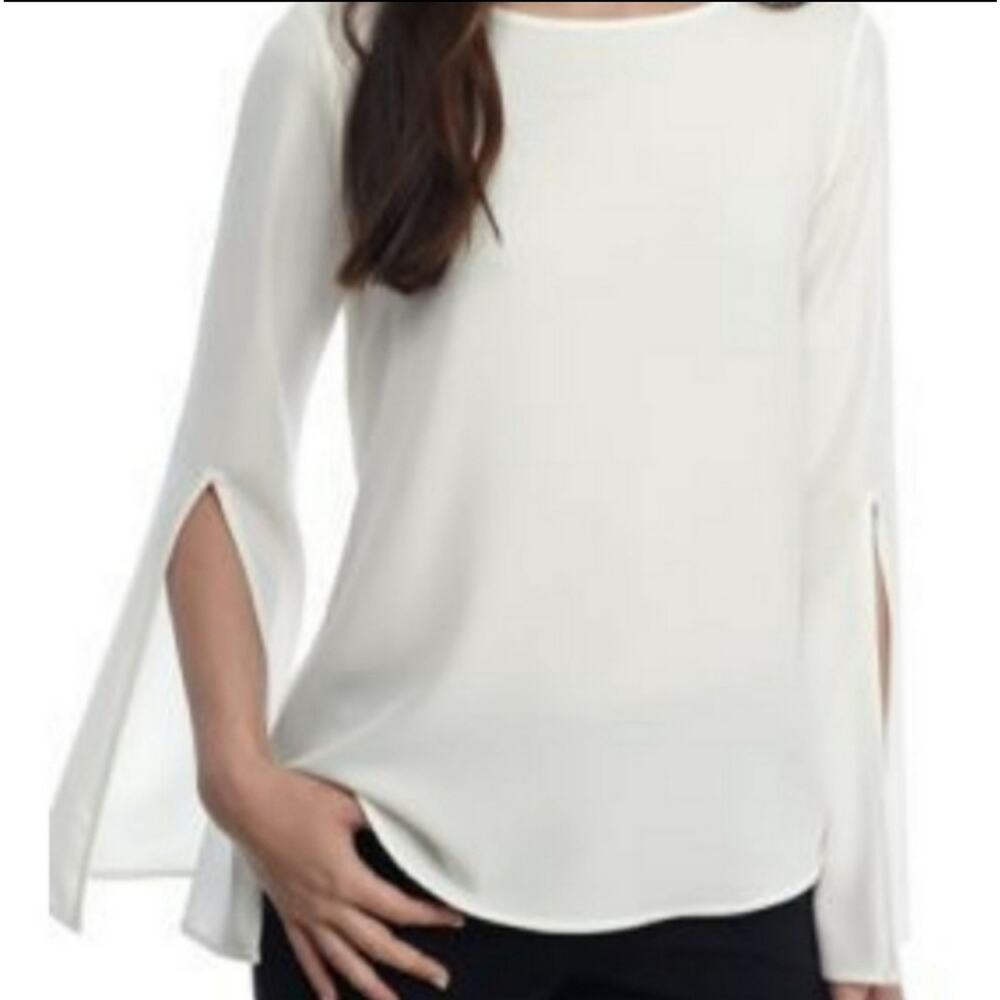 NEW Calvin‎ Klein Split Bell Sleeve White Ivory Top XS Career Office Minimal